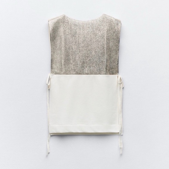 Zara Stylish White and Gold Sleeveless Blouse - Picture 4 of 15